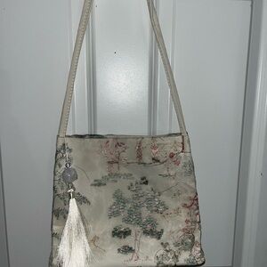 SHEIN Cream and Green Shoulder Bag with Floral Design